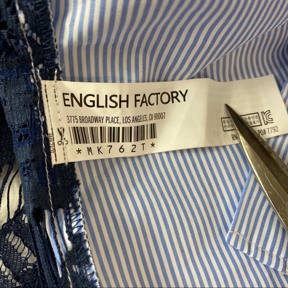 Anthropologie English Factory Blue & White Striped Cotton Shirt w/ Lace Back - Picture 6 of 13